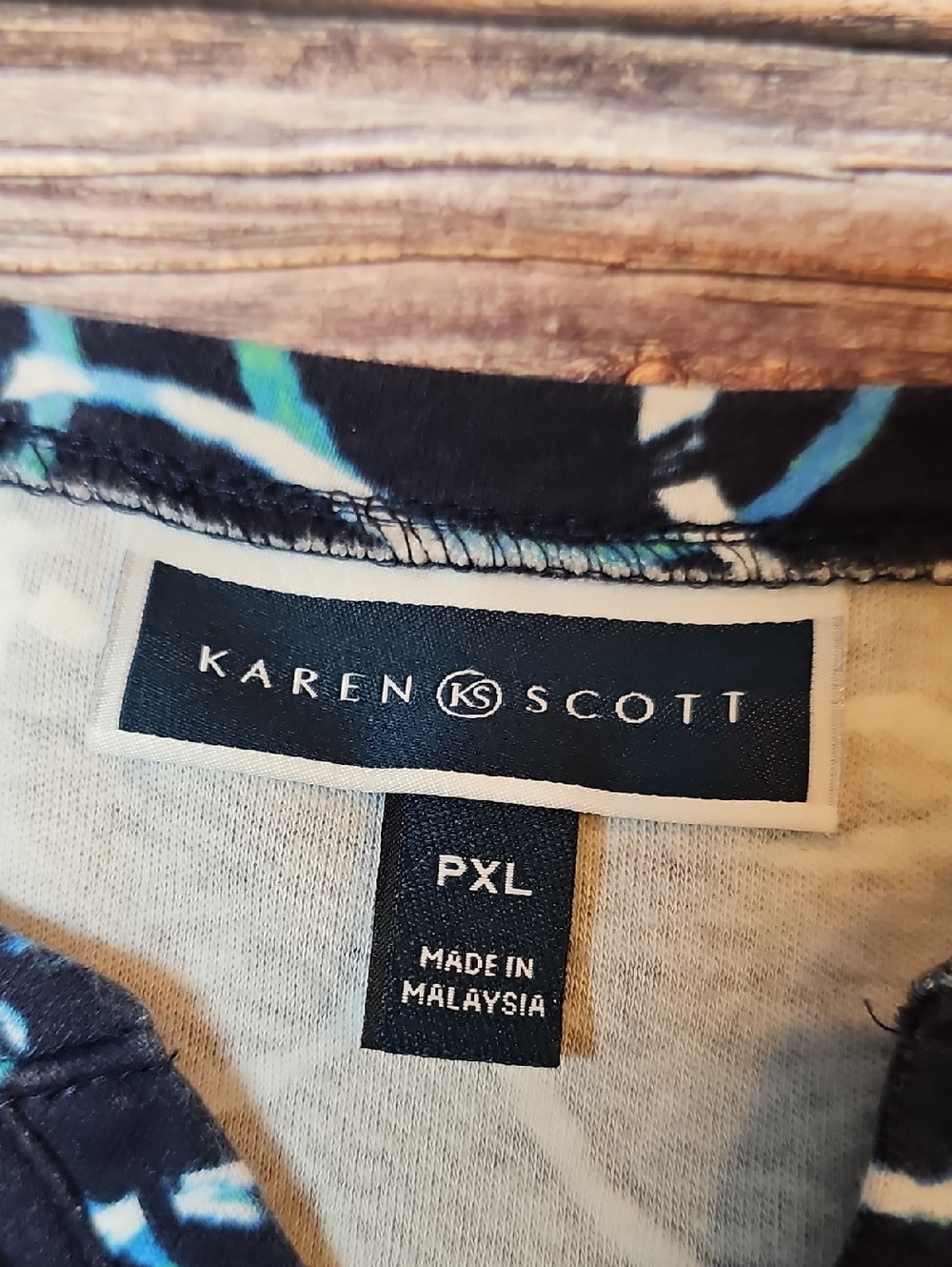 KAREN SCOTT NAVY BLUE SHORT SLEEVE SPLIT V-NECK PULLOVER COTTON TEE TOP - Picture 9 of 12